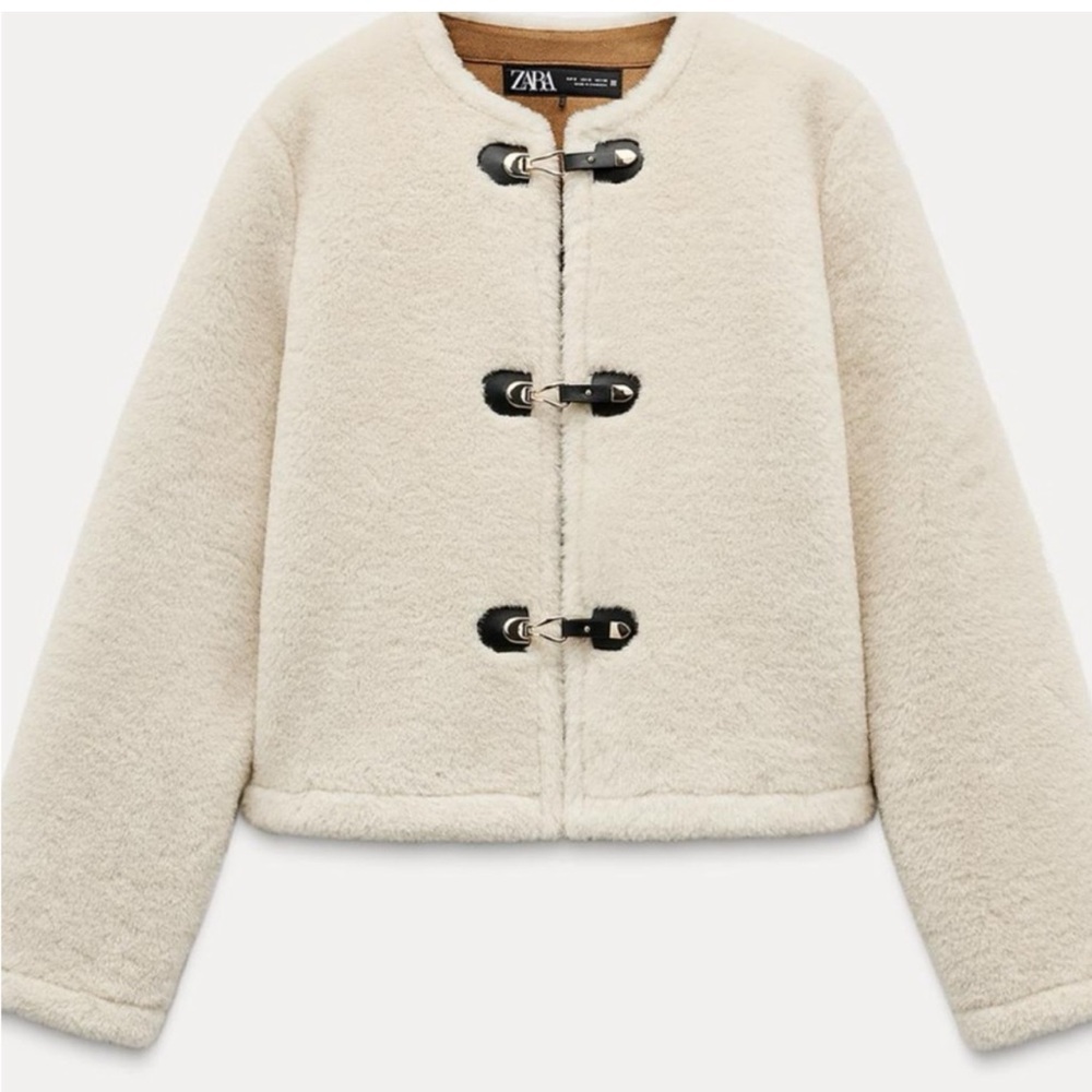 NWT ZARA WOMAN DOUBLE-FACED JACKET WITH GOLD AND FAUZ LEATHER TOGGLES SIZE M